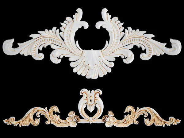 Ornamento Bianco Con Patina Oro Sfondo Nero Isolato Illustrazione — Foto Stock