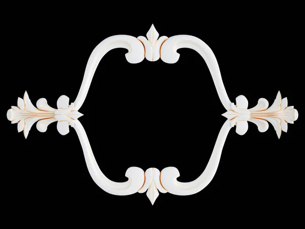 Ornamento Branco Com Pátina Dourada Fundo Preto Isolado Ilustração — Fotografia de Stock