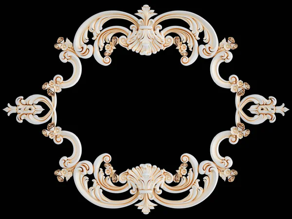 Ornamento Branco Com Pátina Dourada Fundo Preto Isolado Ilustração — Fotografia de Stock