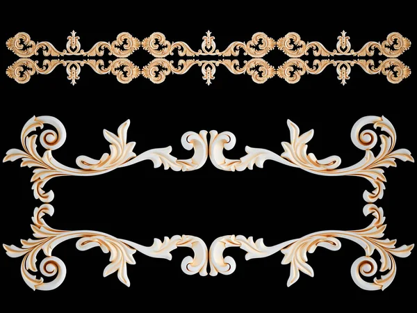 Ornamento Branco Com Pátina Dourada Fundo Preto Isolado Ilustração — Fotografia de Stock