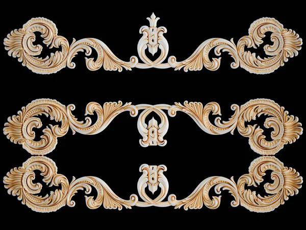 Ornamento Bianco Con Patina Oro Sfondo Nero Isolato Illustrazione — Foto Stock