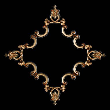 Siyah bir arka planda altın Patina ile siyah süsleme. Izole. 3D çizim