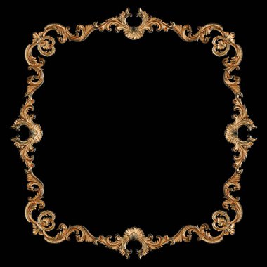 Siyah bir arka planda altın Patina ile siyah süsleme. Izole. 3D çizim