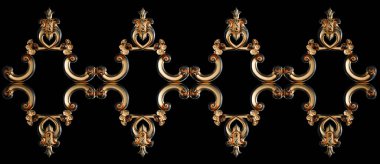 Siyah bir arka planda altın Patina ile siyah süsleme. Izole. 3D çizim