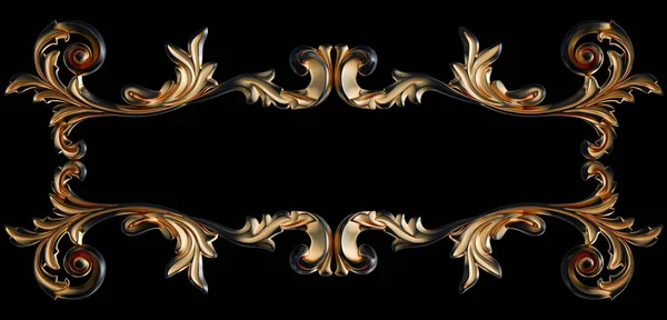 Ornamento Nero Con Patina Oro Sfondo Nero Isolato Illustrazione — Foto Stock