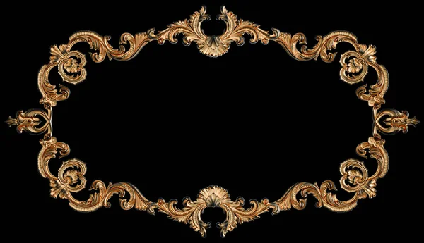 Ornamento Nero Con Patina Oro Sfondo Nero Isolato Illustrazione — Foto Stock