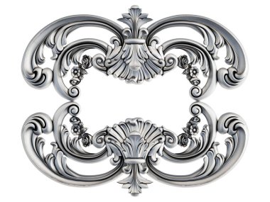 Beyaz arka planda Crome süsleme segmentleri kusursuz desen. Lüks oymacılık. İzole edilmiş. 3d illüstrasyon