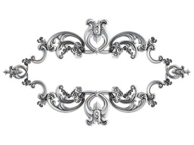 Beyaz arka planda Crome süsleme segmentleri kusursuz desen. Lüks oymacılık. İzole edilmiş. 3d illüstrasyon