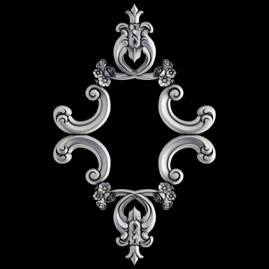 Siyah bir arka plan üzerinde krom süsleme. İzole. 3D çizim