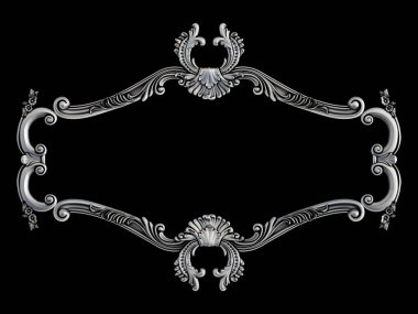 Siyah bir arka plan üzerinde krom süsleme. İzole. 3D çizim