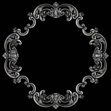 Siyah bir arka plan üzerinde krom süsleme. İzole. 3D çizim