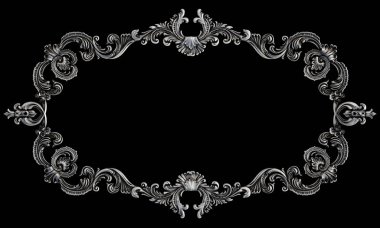 Siyah bir arka plan üzerinde krom süsleme. İzole. 3D çizim