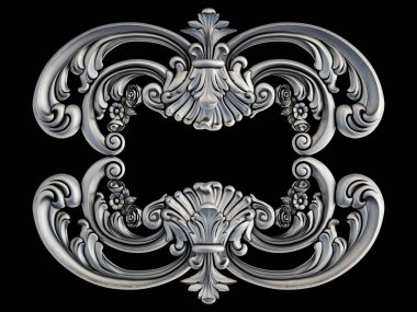 Siyah bir arka plan üzerinde krom süsleme. İzole. 3D çizim