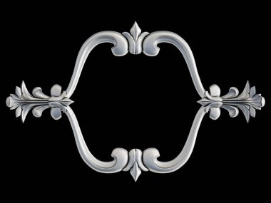 Siyah bir arka plan üzerinde krom süsleme. İzole. 3D çizim