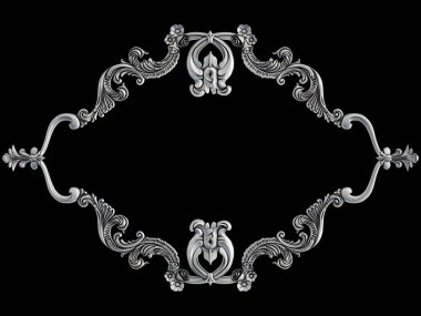 Siyah bir arka plan üzerinde krom süsleme. İzole. 3D çizim