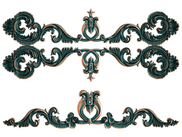 Collection Copper Ornaments Green Patina White Background Isolated Isolated Illustration — Stockfoto