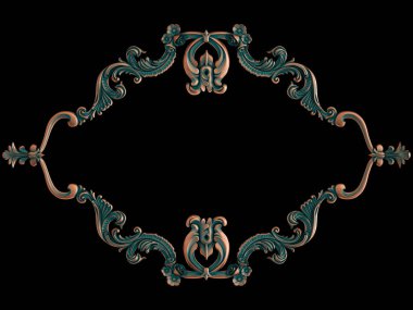 Siyah arka planda yeşil gülü bakır süsleme koleksiyonu. İzole edilmiş. İzole edilmiş. 3d illüstrasyon