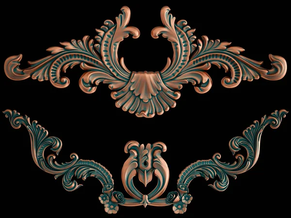 Collection Copper Ornaments Green Patina Black Background Isolated Isolated Illustration Royalty Free Stock Photos