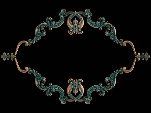 Collection Copper Ornaments Green Patina Black Background Isolated Isolated Illustration Royalty Free Stock Images