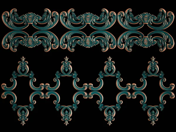 Collection Copper Ornaments Green Patina Black Background Isolated Isolated Illustration Royalty Free Stock Images