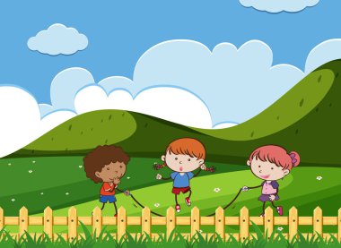 Çocuklar oynamak ip atlama Park resimde