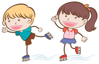 Çocukların buz pateni üzerinde beyaz Backgrond illüstrasyon