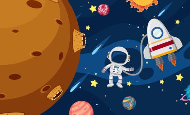Bir astronot keşfetmek evren illüstrasyon