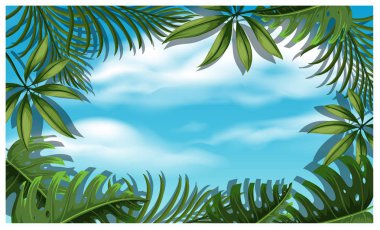 Güzel gökyüzü şablon ağaç yaprak çizim ile