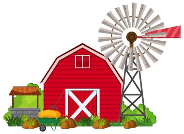 Barn House beyaz arka plan illüstrasyon üzerinde