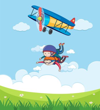Güzel manzara illüstrasyon ile Skydiving tendon