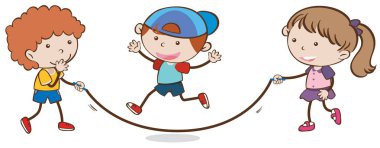 Beyaz arka plan illüstrasyon üzerinde çocuklar Skipping Halat