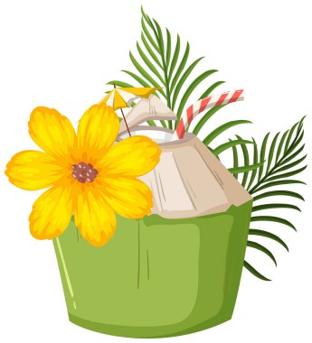 Beyaz arka plan illüstrasyon bir Hindistan cevizi