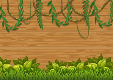Güzel yeşil doğa üzerinde ahşap tahta illüstrasyon