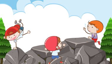 Mutlu çocuklar tırmanma Rock dağ illüstrasyon