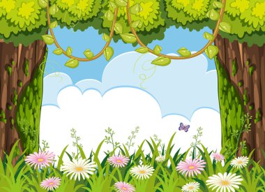 Güzel orman ve çiçek sahne illüstrasyon