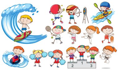 Doodle Kids spor etkinlikleri rekabet illüstrasyon