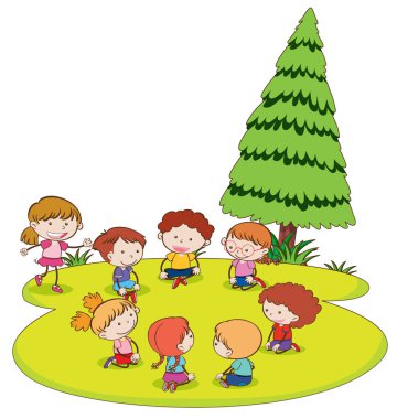 Çocuklar oynamaya bahçe çizimde doodle