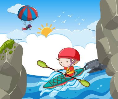 Bir çocuk kayak tatil illüstrasyon üzerinde