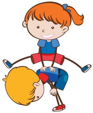 Oğlan ve kız atlama üzerinde beyaz arka plan illüstrasyon