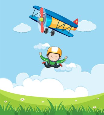 Adam serbest düşme Skydiving illüstrasyon
