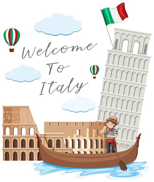 Italy Landmark White Background Illustration — Stock Vector