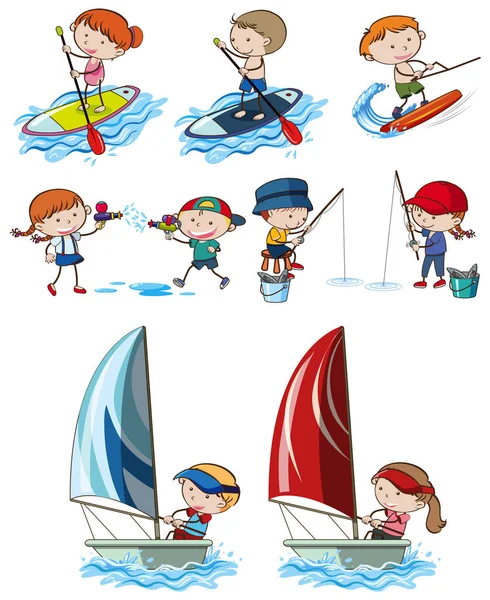 Illustration Doodle Kids Sport Activities — Image vectorielle
