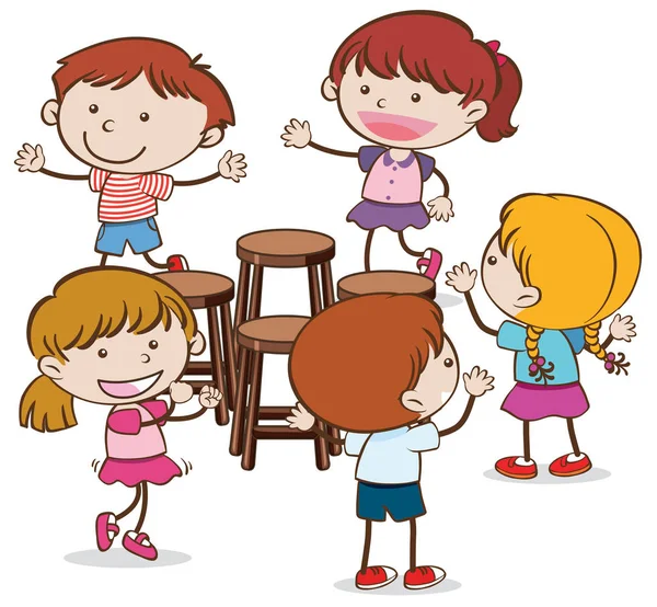 Enfants Jouant Des Chaises Musicales Sur Fond Blanc Illustration — Image vectorielle