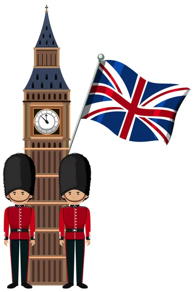 Royal British Soldier Uniform Bib Ben Tower Illustration — Stock Vector