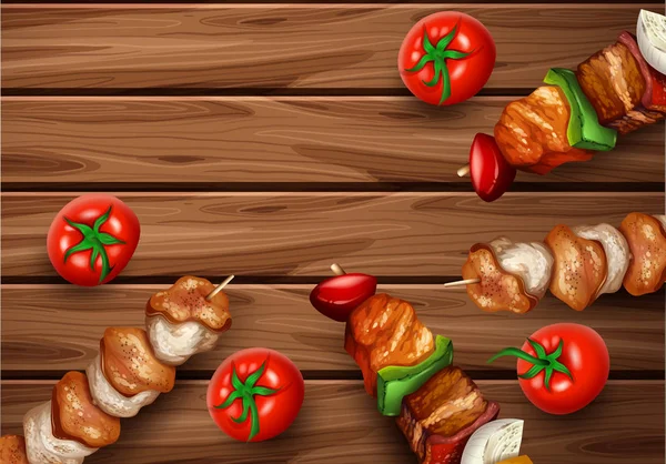 Churrasco Kebab Ilustração Fundo Madeira — Vetor de Stock