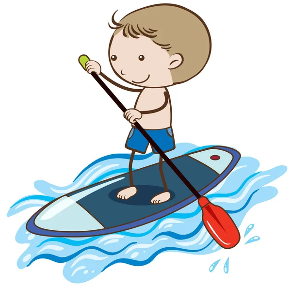 Boy Stand Paddle Board Illustration - Stok Vektor