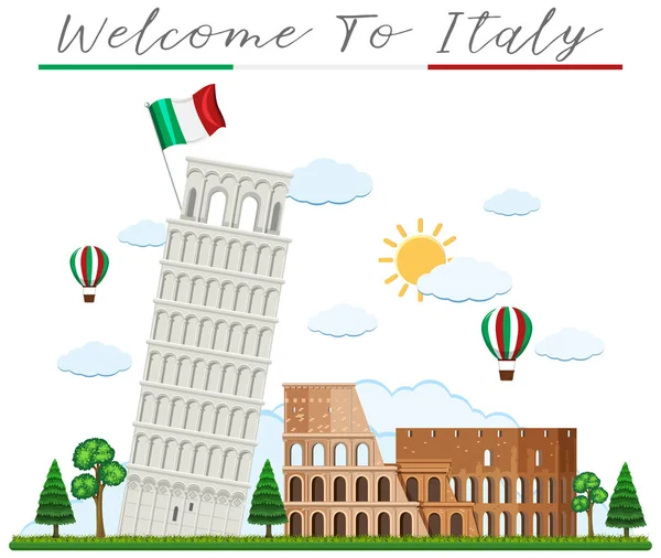 Welcome Italy Landmark Illustration — Stock Vector