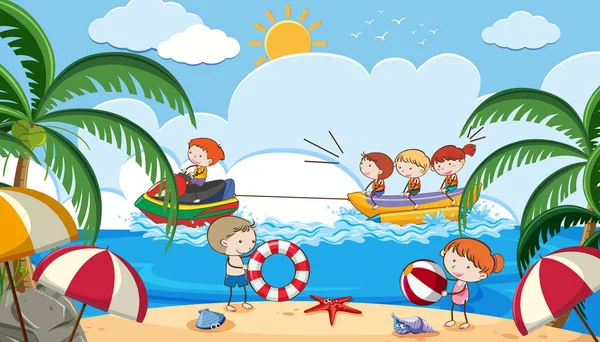 Sommerurlaub Mit Kinderaktivitäten Illustration — Stockvektor