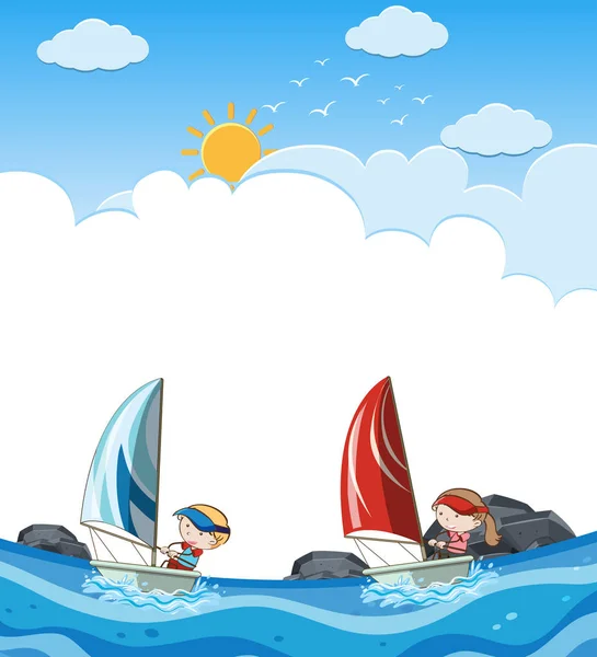 Niños Sailboat Competition Sunny Day Illustration — Vector de stock