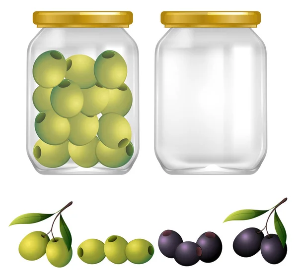 グリーンとブラック オリーブの瓶図 — ストックベクタ